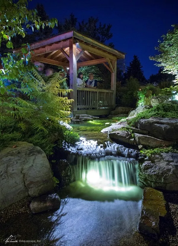 waterfall at night with lights