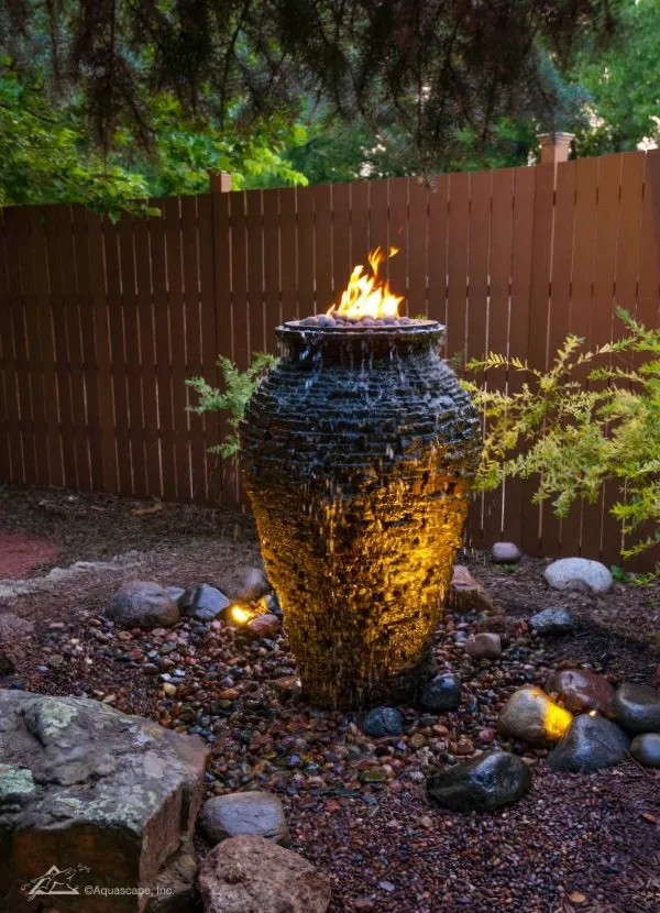 Fire and water stacked slate urn fountain