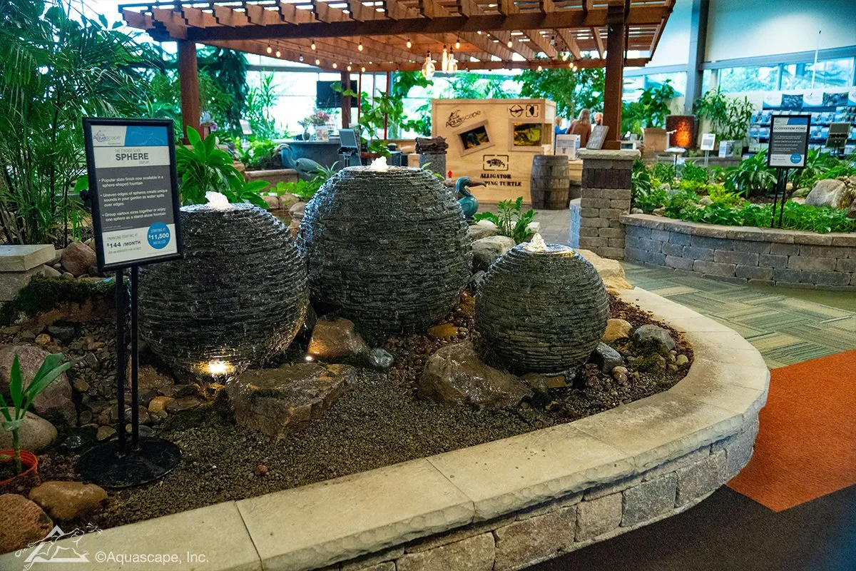 Stacked slate sphere fountains